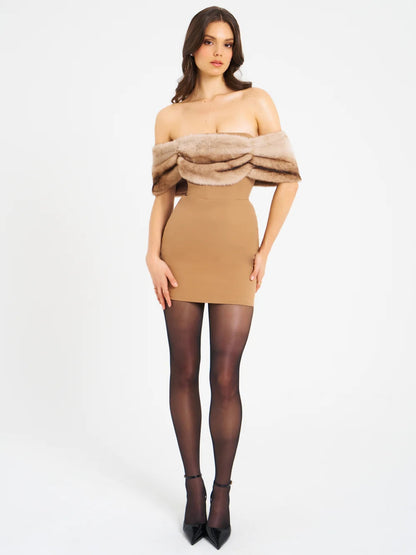 Fur Bardot Dress Brown HV1990