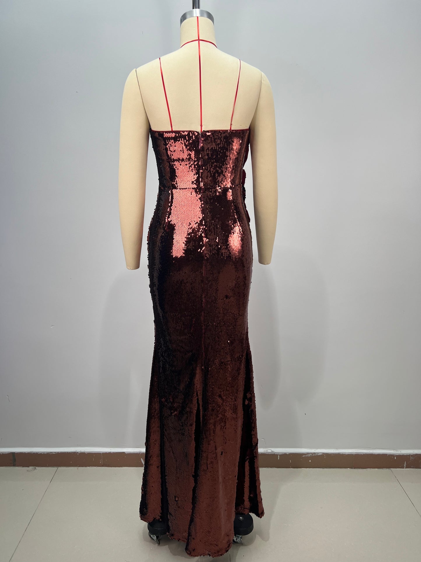 Strapless Sequin Floral Maxi Dress Brown HV2625