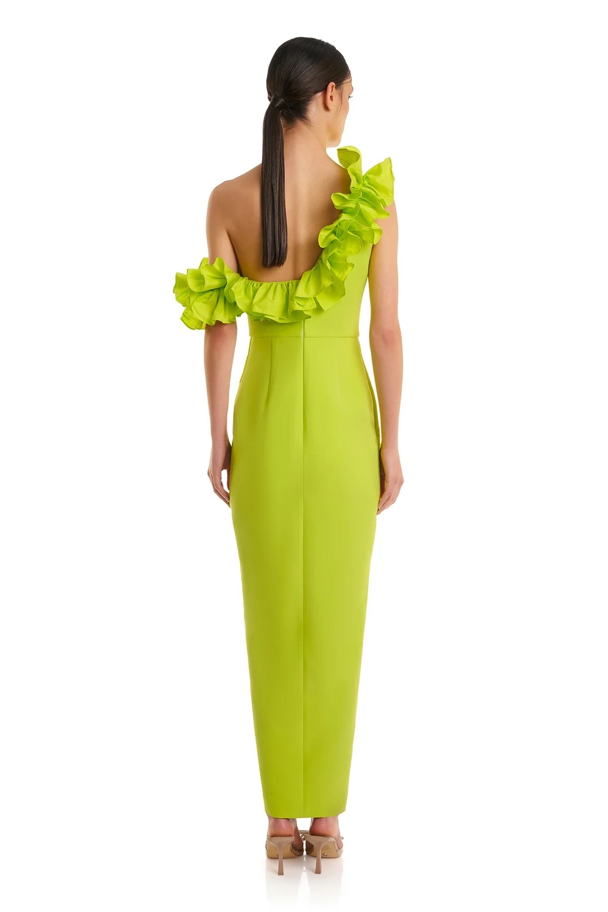 One Shoulder Ruffle Maxi Dress Neon Green HV1511