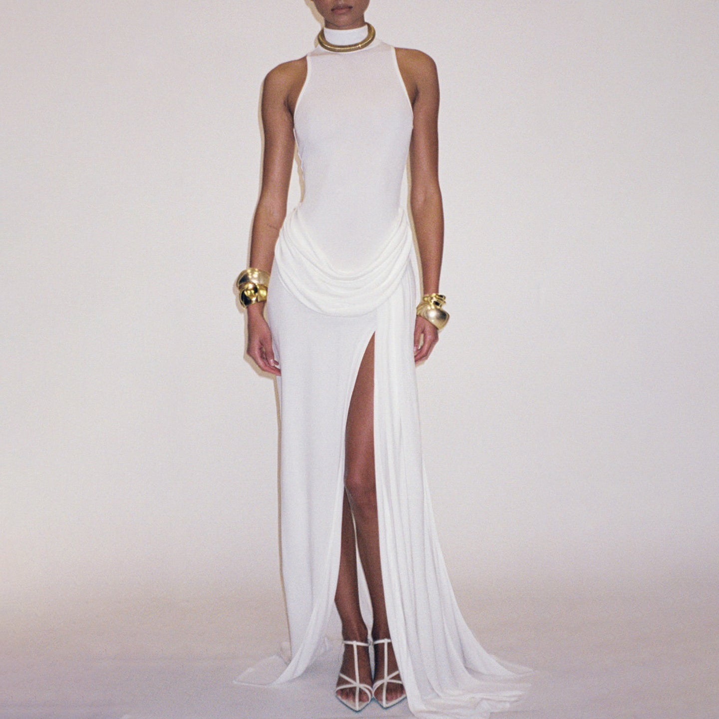 Draped Detail Maxi Dress White HV2650