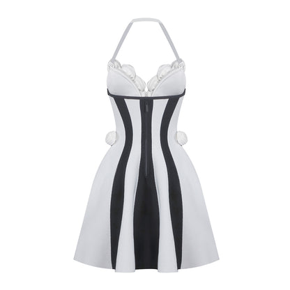 Strapless Floral Corset A Line Dress Black White HV2142