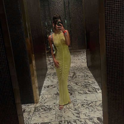 Embellished Ruched Maxi Dress Yellow HV2738