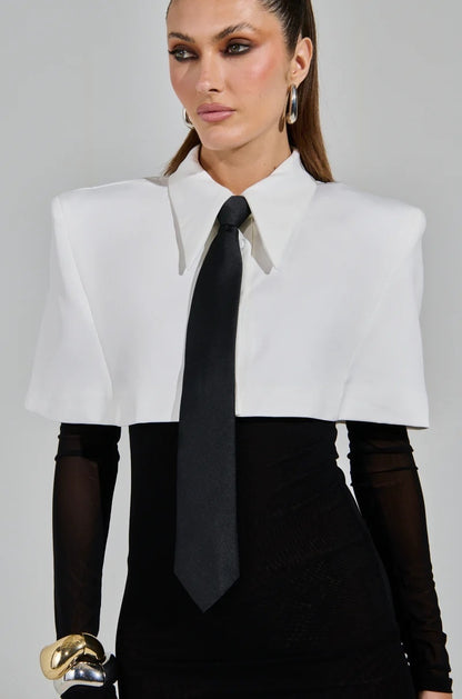 Long Sleeve Shirt Midi Dress Black White HV2453