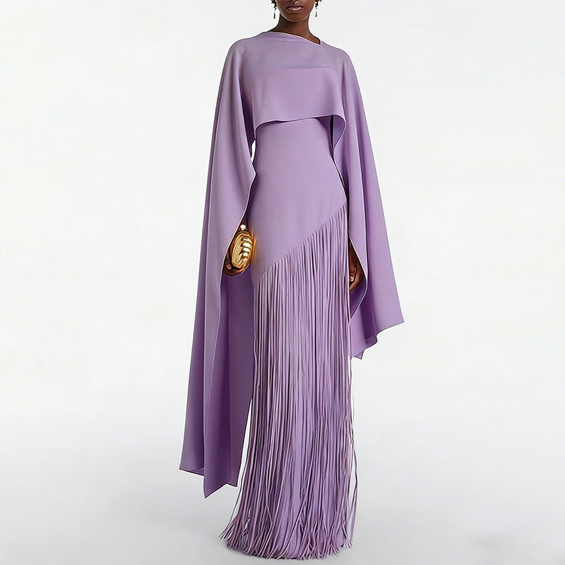 Cape Tassel Maxi Dress Lavender HV3117