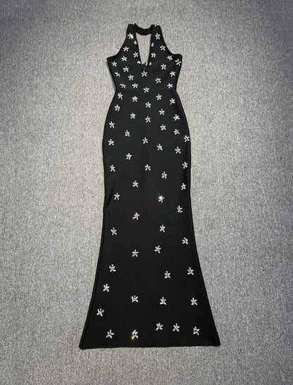 Halter Crystals Maxi Dress Black HV2341