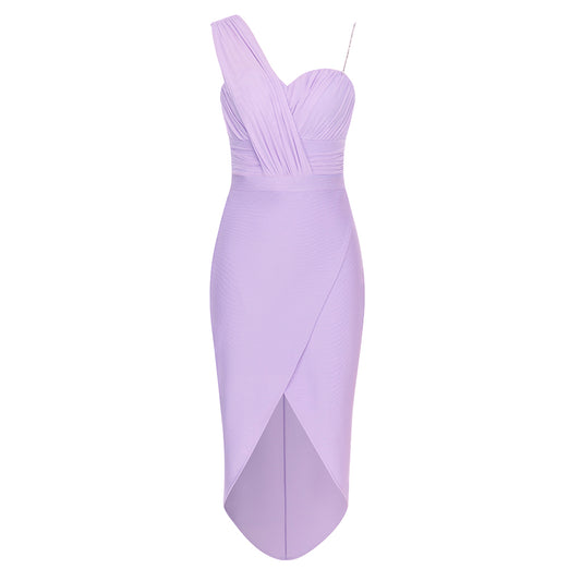 Draped Crystal Strap High Low Dress Lavender HV9625