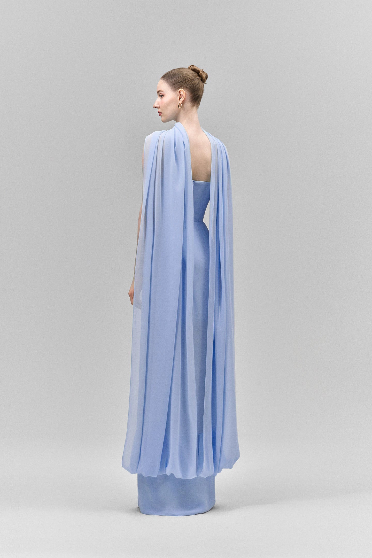 Strapless Draped Cape Maxi Dress Blue HV3074