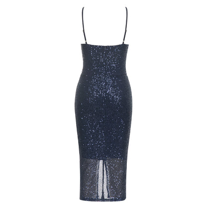 Halter Sequin Midi Dress Midnight HV9670