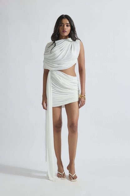 Draped Two Piece Dress White HV2722
