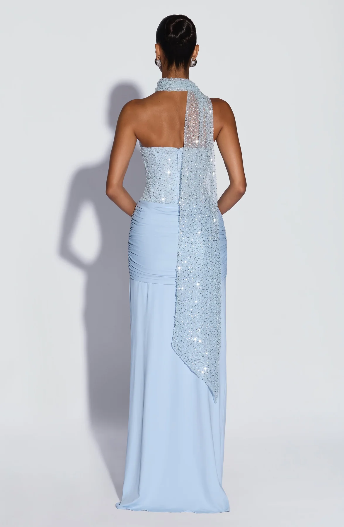 Strapless Sequin Draped Maxi Dress HV2813