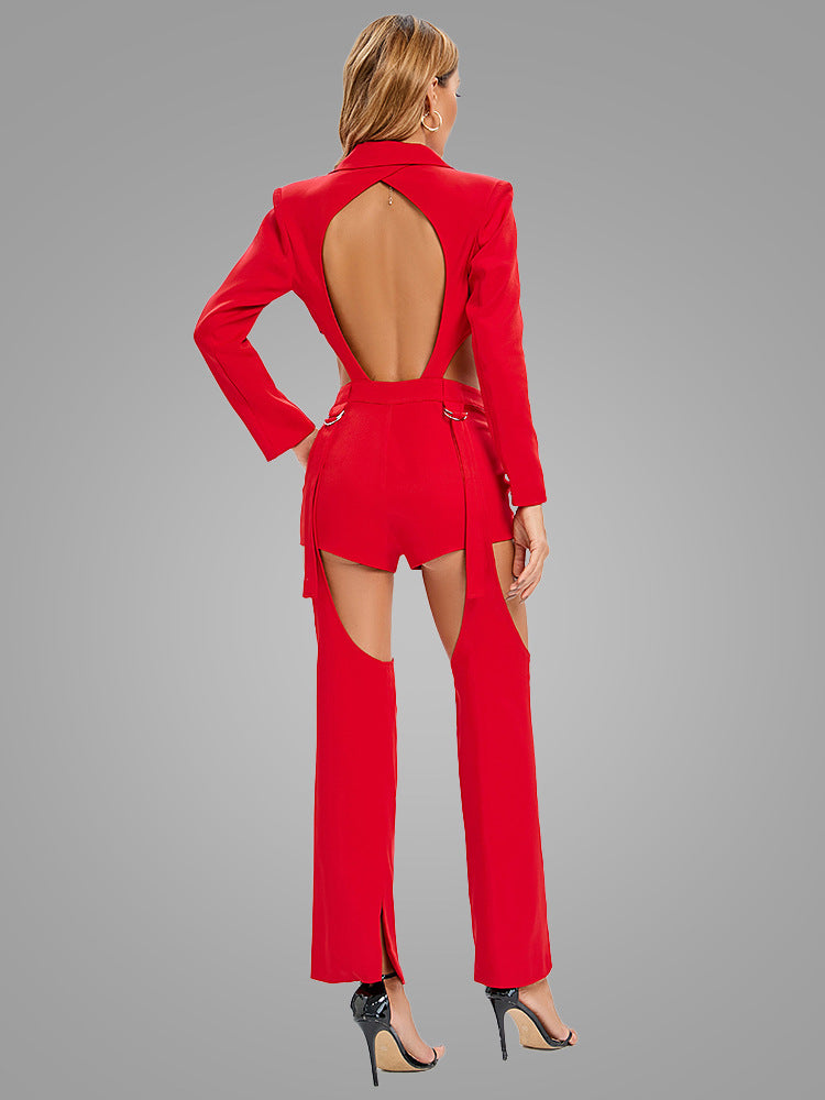 Long Sleeve Cut Out Jumpsuit Orange