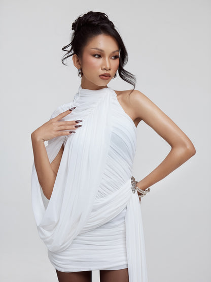 One Shoulder Draped Dress White HV0077