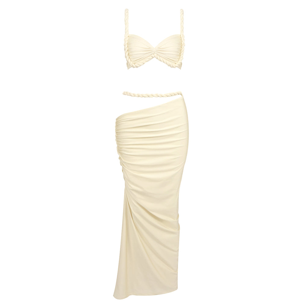 Braid Detail Two Piece Maxi Dress Yellow HV0098