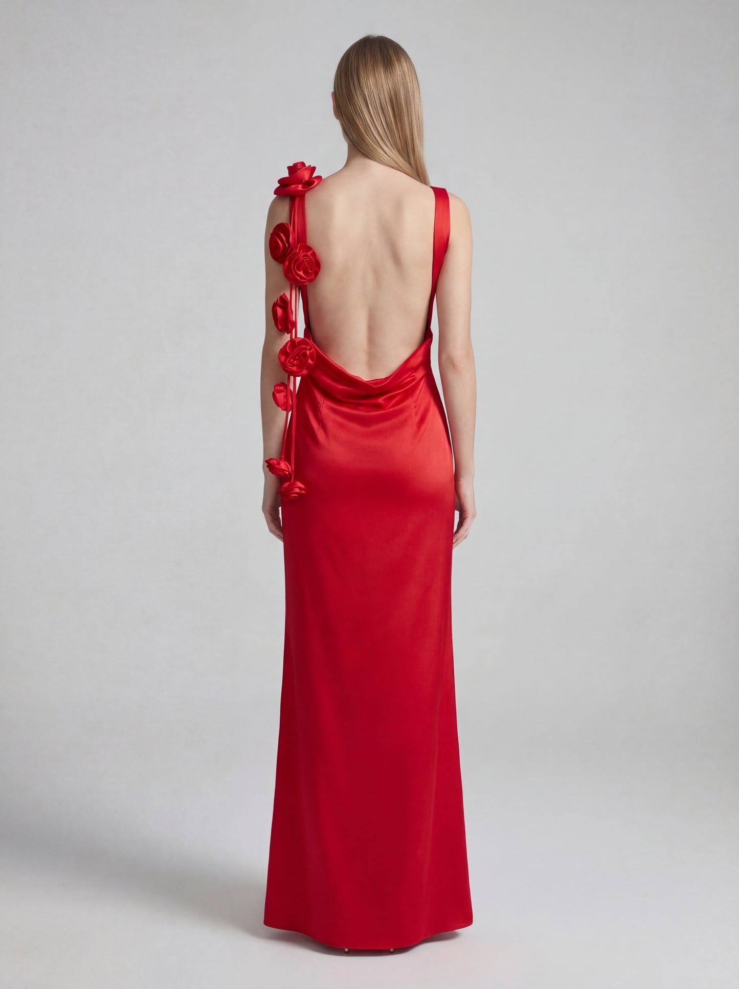 Floral Backless Maxi Dress Red HV2865