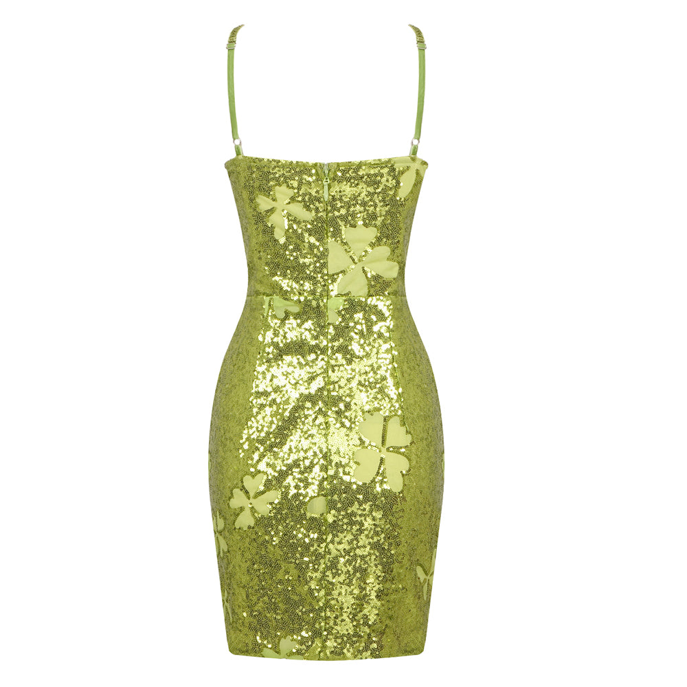 Halter Sequin Butterflies Dress Green HV1655