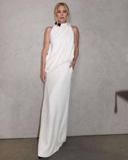 Embellished Detail Draped Two Piece Maxi Dress White HV0133