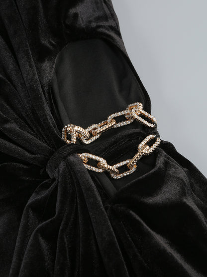 Crystal Chain Maxi Velvet Dress Black