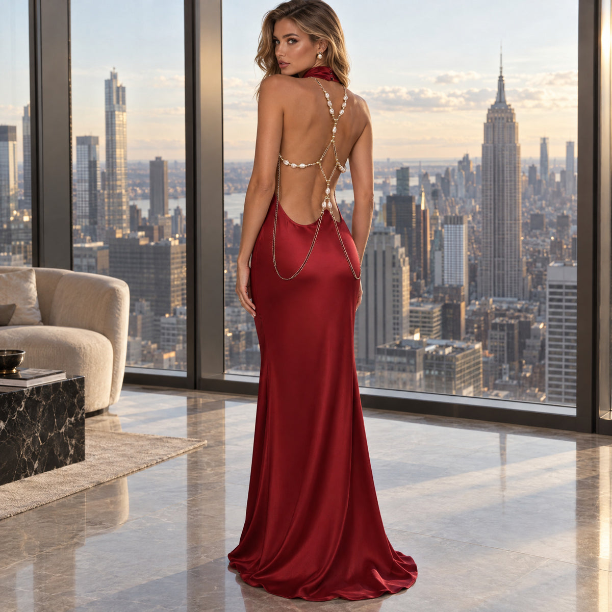 Halter Embellished Back Maxi Dress HV0179