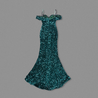 Crystal Corset Sequin Maxi Dress Green HV2002