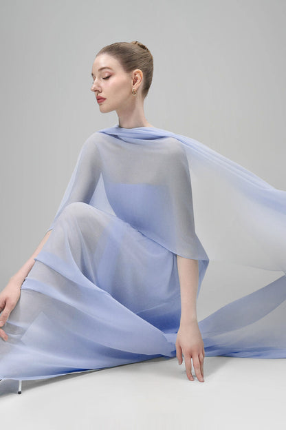 Strapless Draped Cape Maxi Dress Blue HV3074