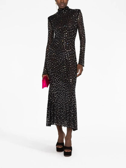 Long Sleeve Embellished Mermaid Dress Black HV1750