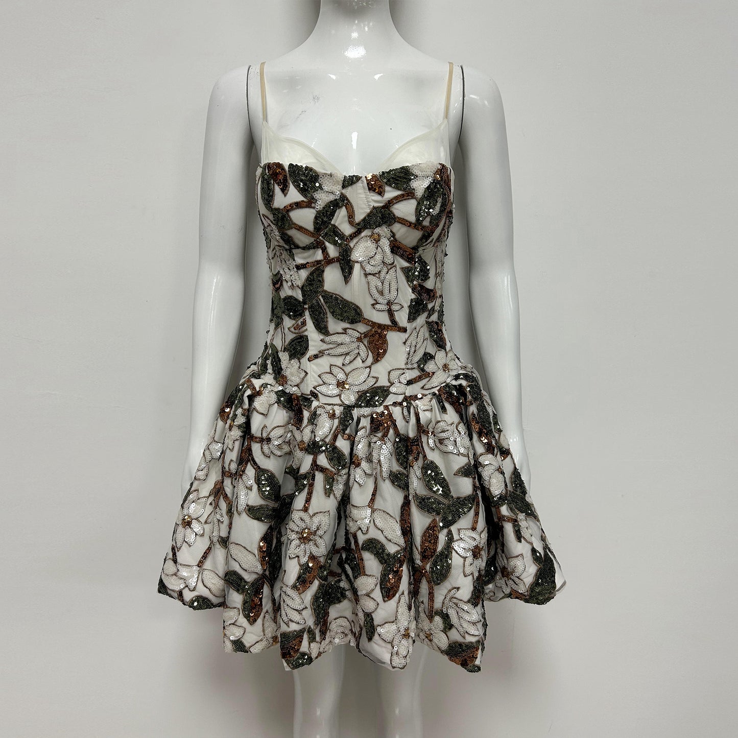 Floral Sequin Bubble Dress Brown Green HV3080