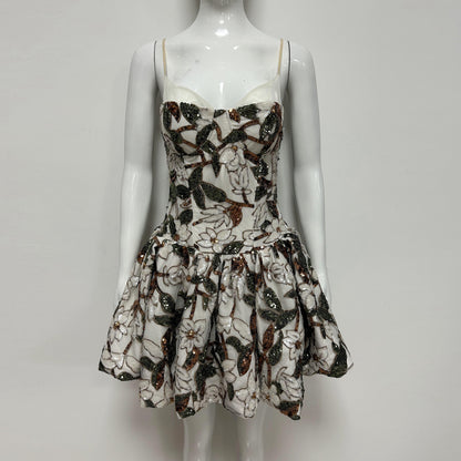 Floral Sequin Bubble Dress Brown Green HV3080