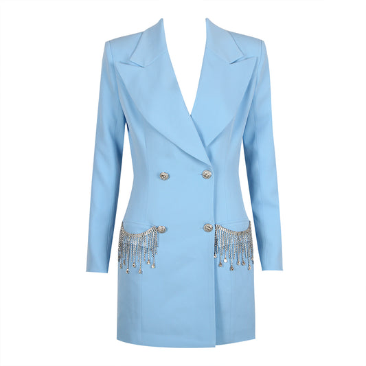 Embellished Long Sleeve Blazer Dress Blue HV9135