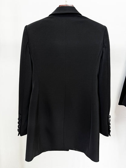 Long Sleeve Crystal Lapel Blazer Dress Black