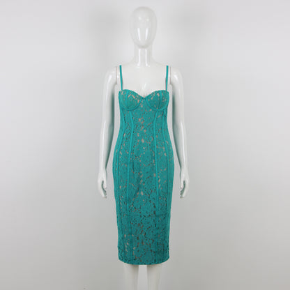 Bustier Detail Lace Midi Dress Green HV9329