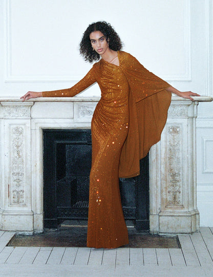 Long Sleeve Sparkly Maxi Dress Orange HV2796