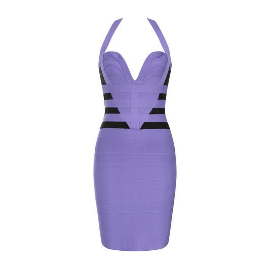 Halter Dress Purple Black HV9466