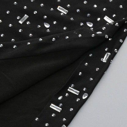 Long Sleeve Embellished Mermaid Dress Black HV1750