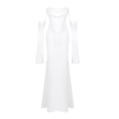 Long Sleeve Strapless Draped Maxi Dress HV2127