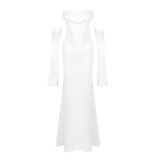 Long Sleeve Strapless Draped Maxi Dress HV2127