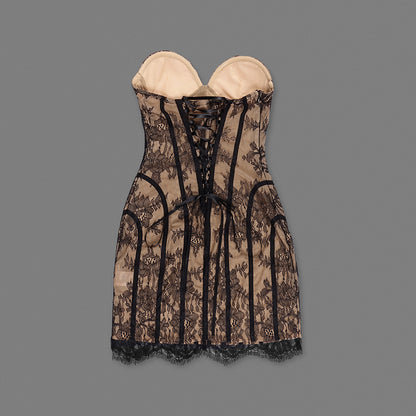 Strapless Lace Corset Dress Black Nude HV2684
