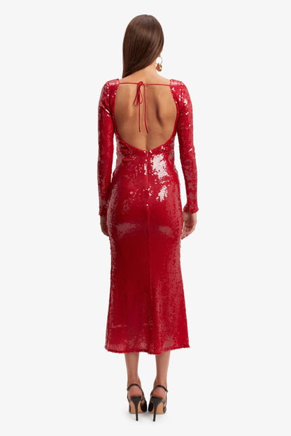 Long Sleeve Sequin Midi Dress Red HV1690