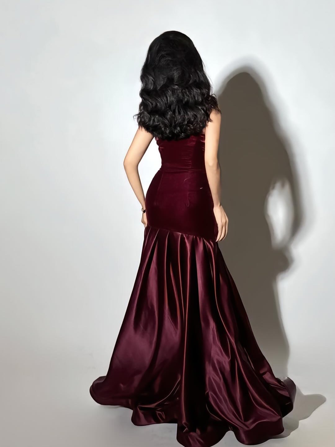 Strapless A Line Maxi Velvet Dress Burgundy HV3186