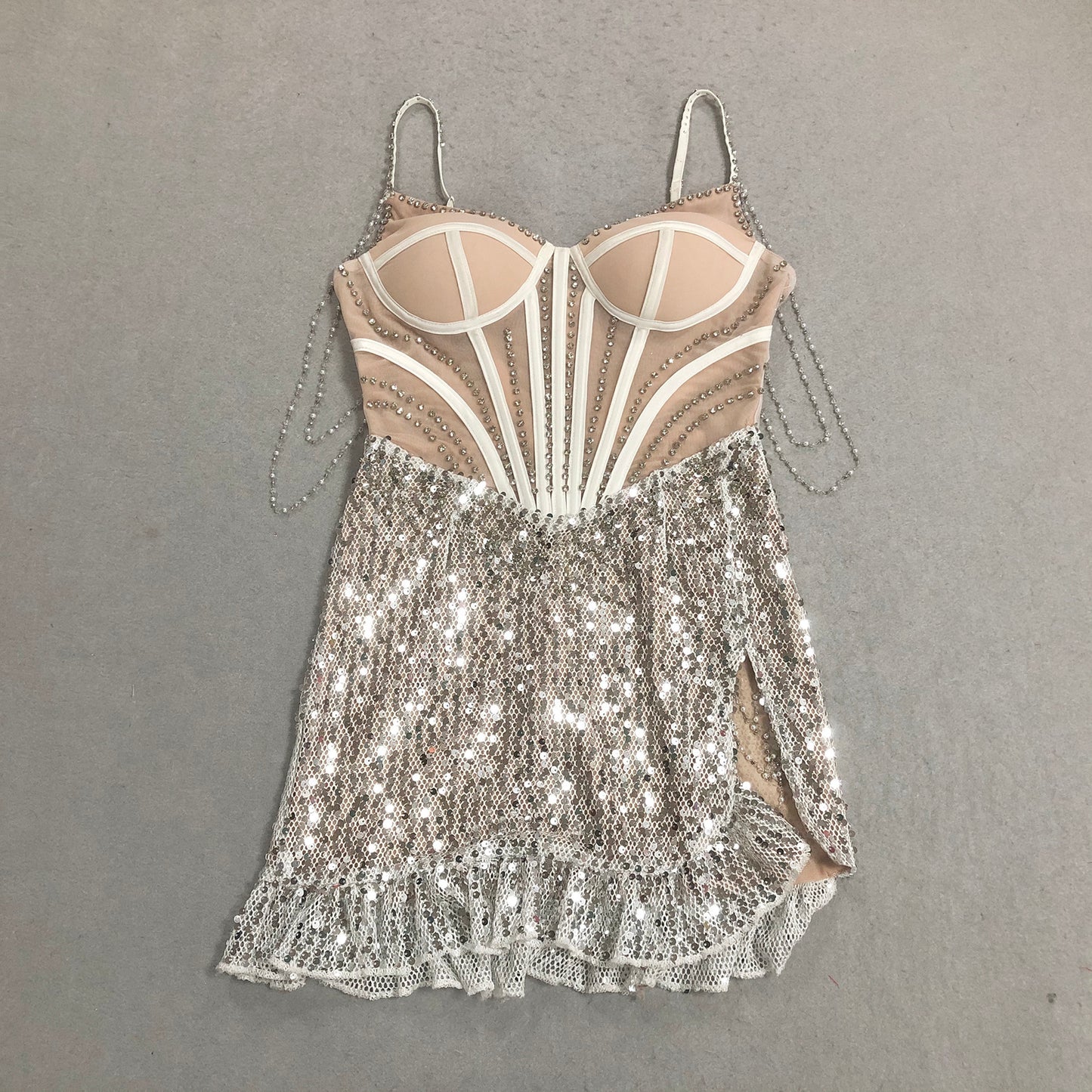 Bustier Sequin Dress Nude Silver HV2708