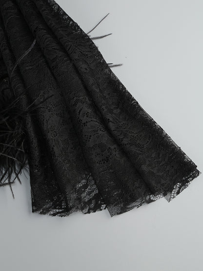 Strapless Lace Corset Feather Dress Black