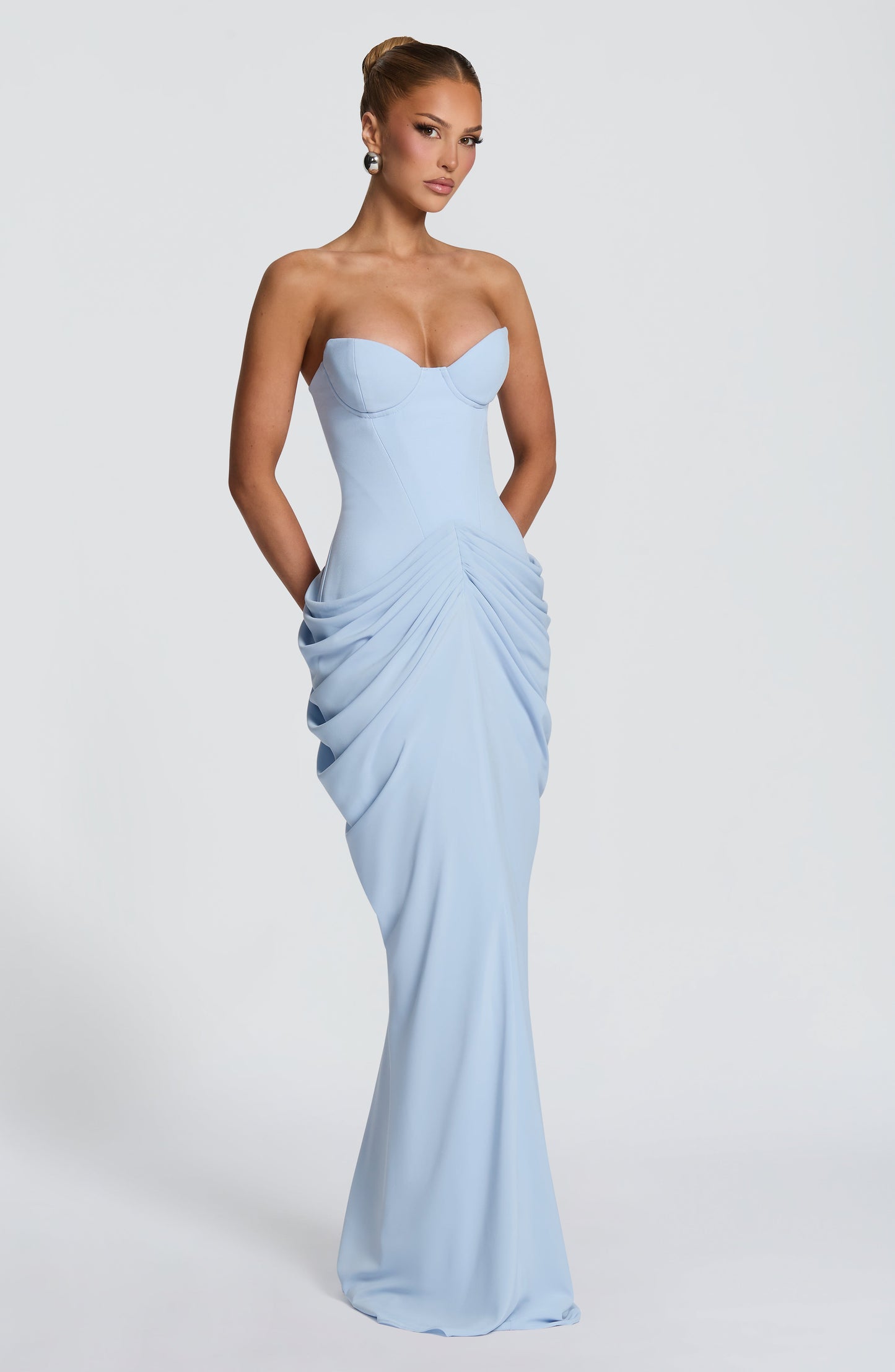 Strapless Bustier Draped Corset Maxi Dress HV3187