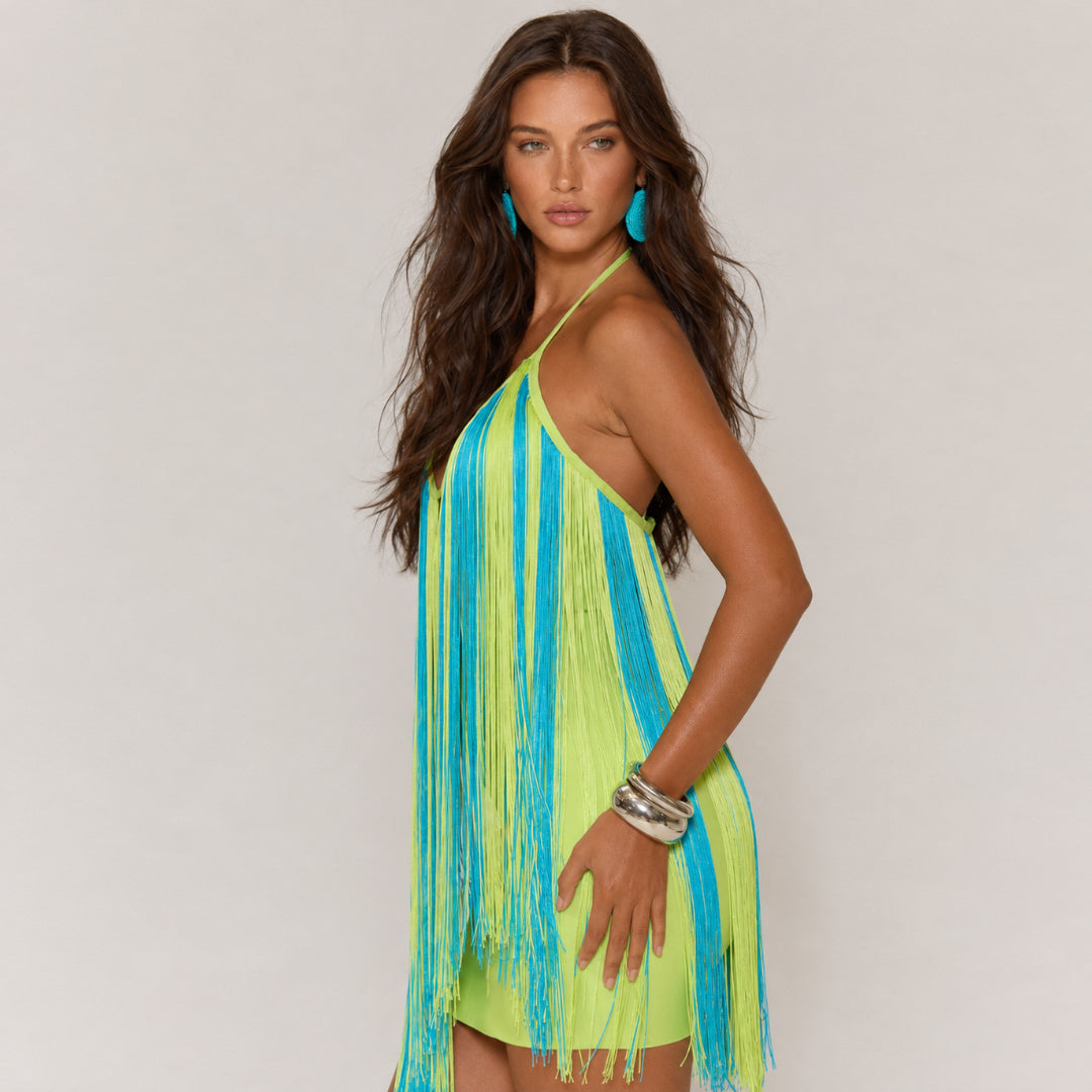 Halter Tassel Dress Green HV3210