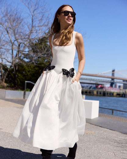 Butterfly Detail A Line Midi Dress White HV2639