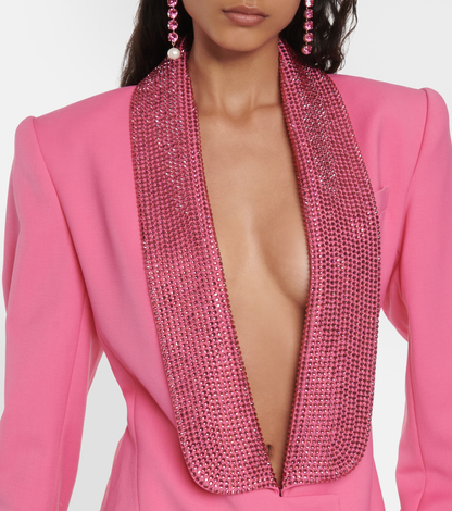 Embellished Backless Blazer Dress Hot Pink HV9323