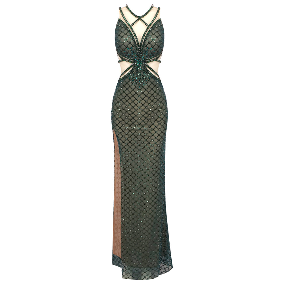 Sequined Mesh Maxi Dress Green HV1724