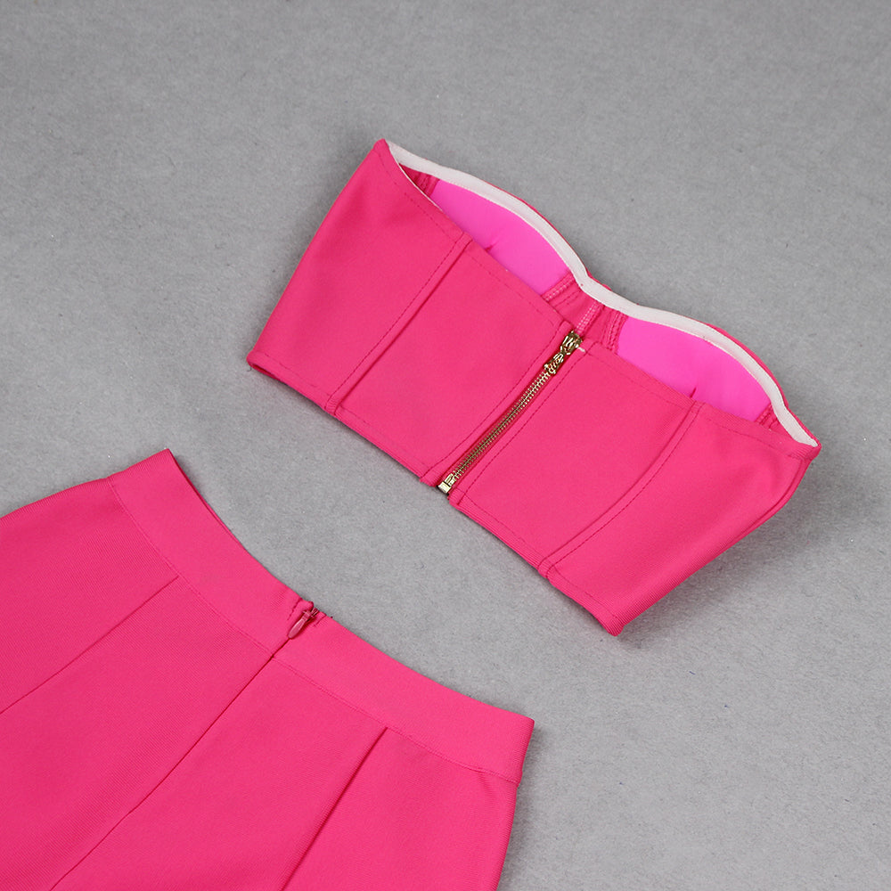 Strapless Crystal Bustier Two Piece Jumpsuit Hot Pink HV9772