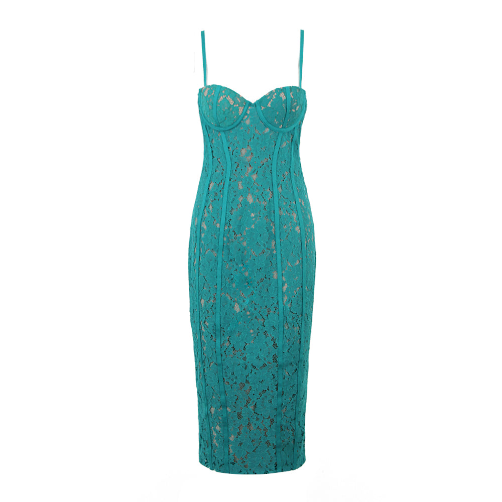 Bustier Detail Lace Midi Dress Green HV9329