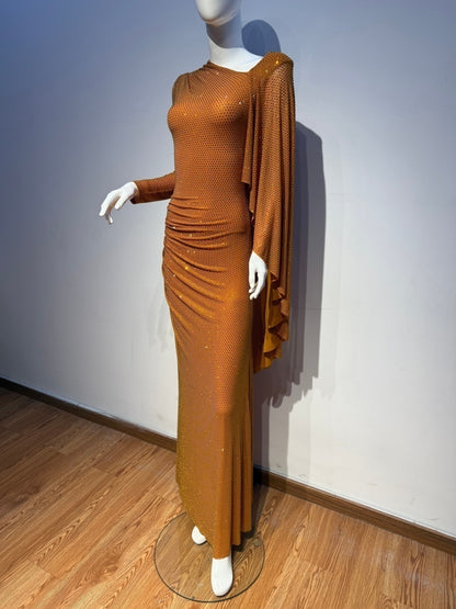 Long Sleeve Sparkly Maxi Dress Orange HV2796