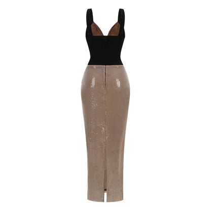 Sequin Bustier Maxi Dress Black Brown HV2810