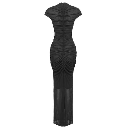 Keyhole Detail Ruched Maxi Dress Black HV1637